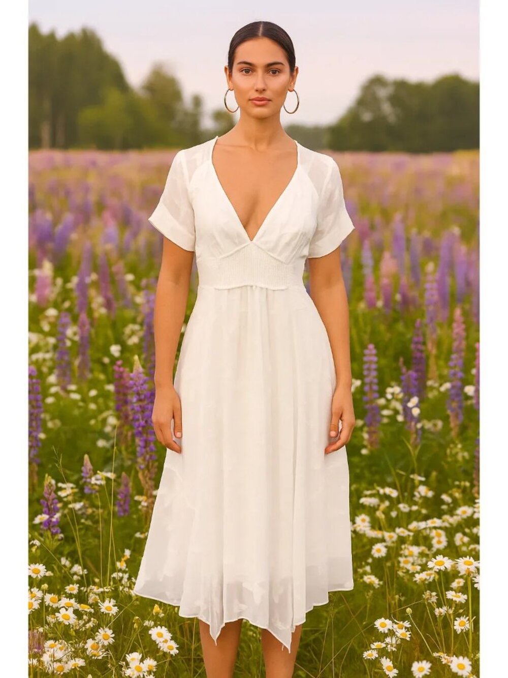 Monte Serafina White Butterfly Midi Sheer Dress Size Large NWT